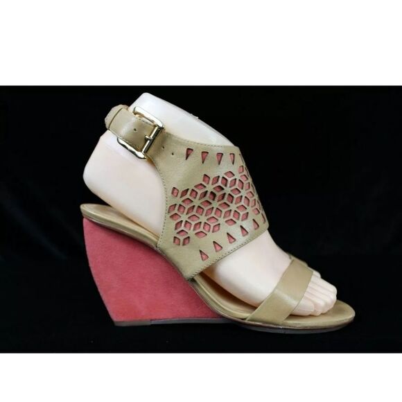 Rebecca Minkoff 6.5 M Brown Beige Wedge Heels Leat - Picture 1 of 8